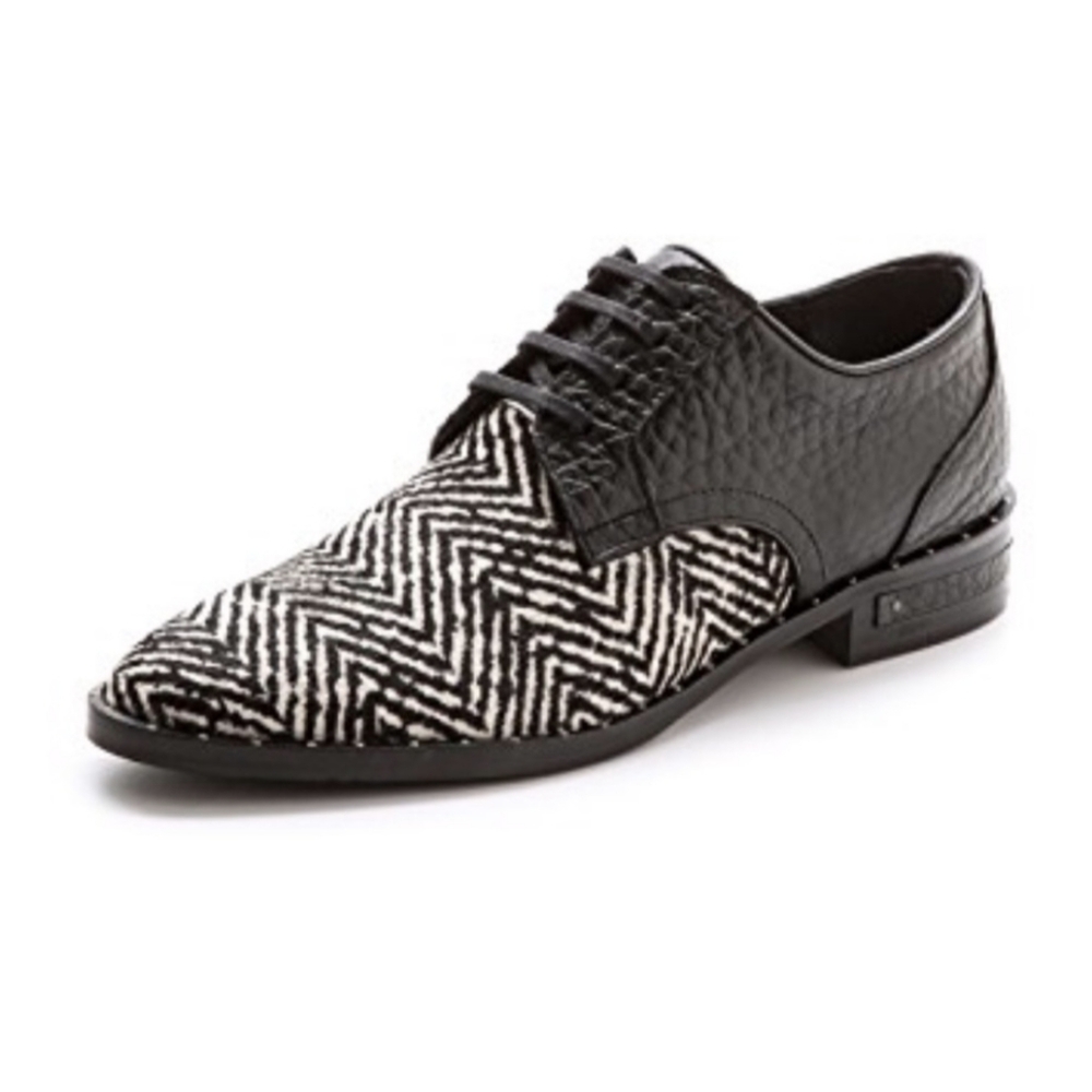 Freda Salvador Strut Studded Calf Hair Oxford Loafer Flats 7 Zebra Black & White
